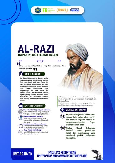 Poster edukasi: Al-Razi — Bapak Kedokteran Islam